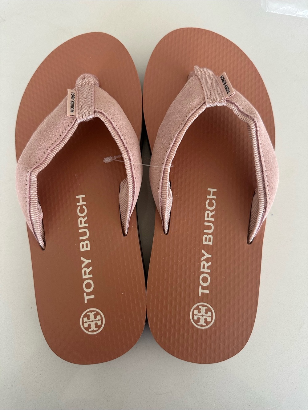 Tory Burch Pink Strap Brown Footbed Flip Flops